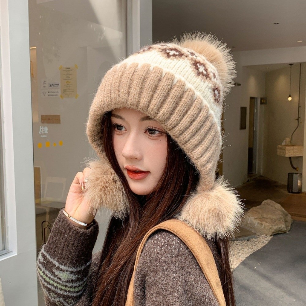 Trapper Hat Ear Flap - Korean Style Polyester Fair Isle Trapper