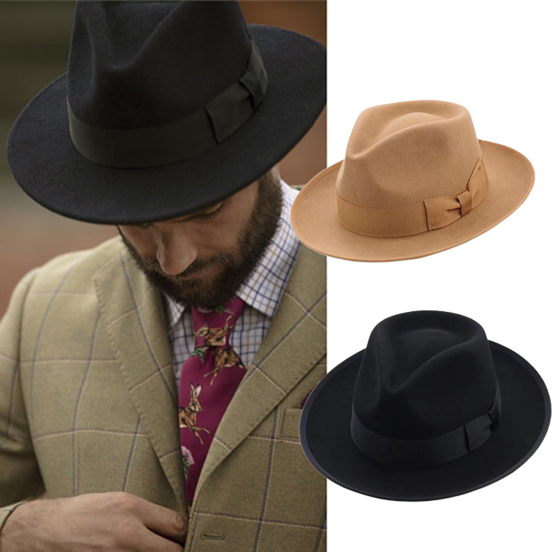 Fedora Hat Wool - Black Fedora Hat Unisex Wide Brim
